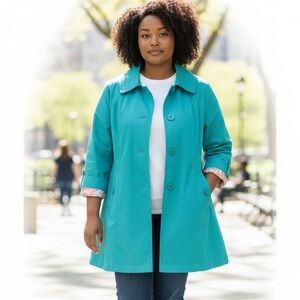 Tulle Teal Swing Coat Women’s Large 3/4 Sleeve Vintage Inspired Button Jacket
